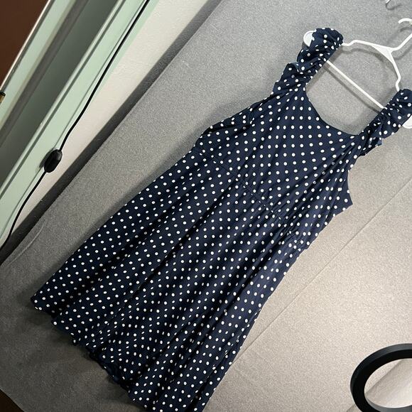 Girl With Curves Regular Chiffon Ruffle Midi Dress Navy Dot Size 2X - Picture 2 of 15